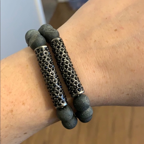 Black agate druzy beaded bracelet - Picture 3 of 9